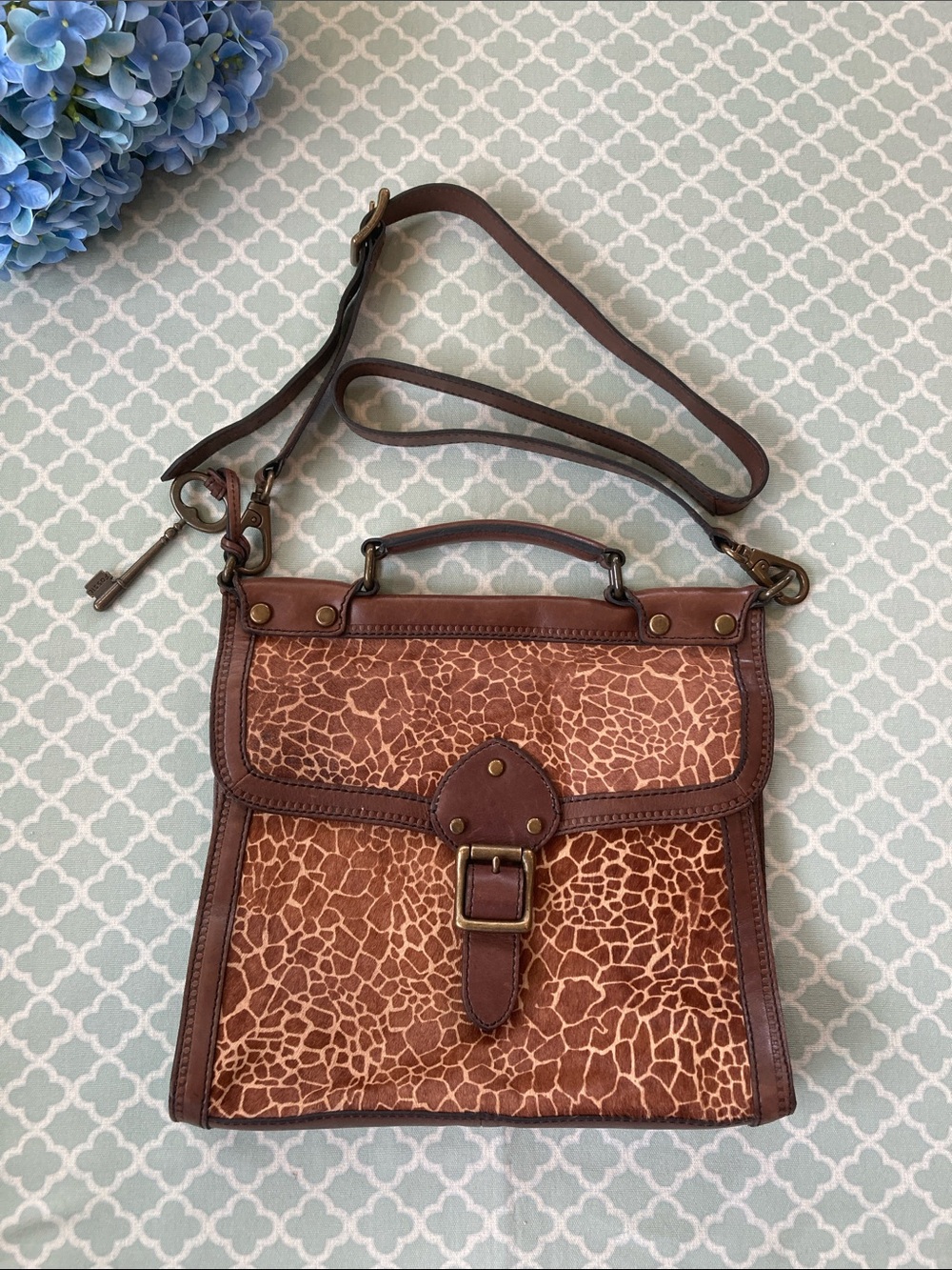 Fossil Giraffe Calf Hair Vintage Revival Crossbody Bag